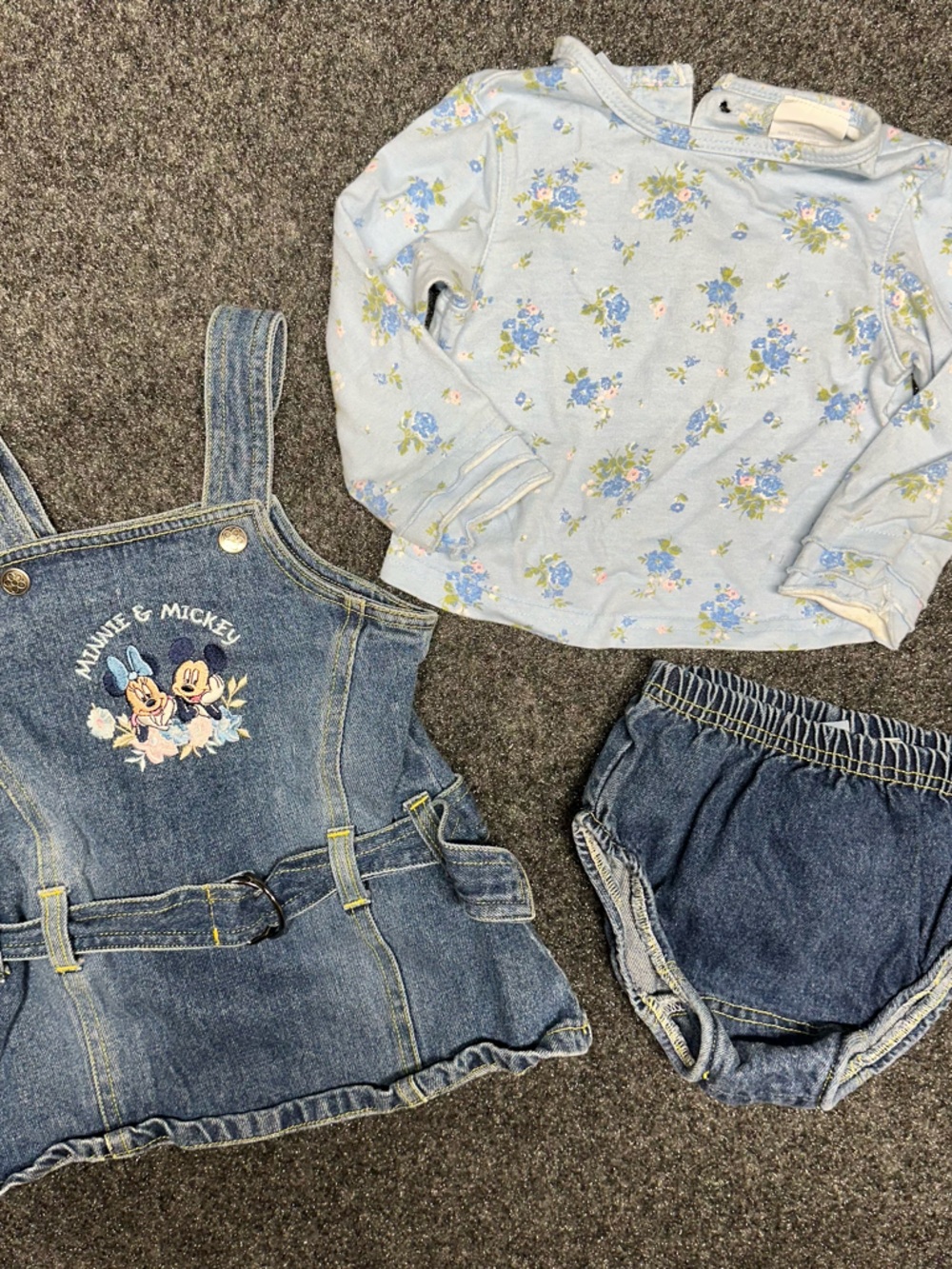 Vintage Disney Denim Overall Dress Outfit Mickey Minnie Mouse Embroidered 90s
